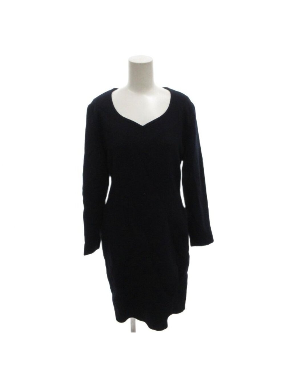 Dior Vintage Dress Wool 9 Navy V-neck Long Sleeve Knee-Length TL